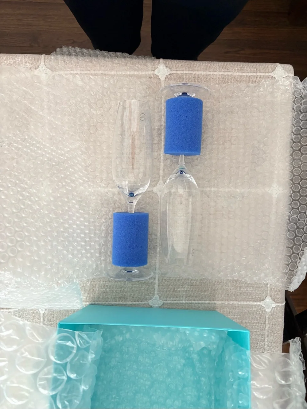 Tiffany & Co. Clear Crystal Champagne Flutes with Signature Blue Box